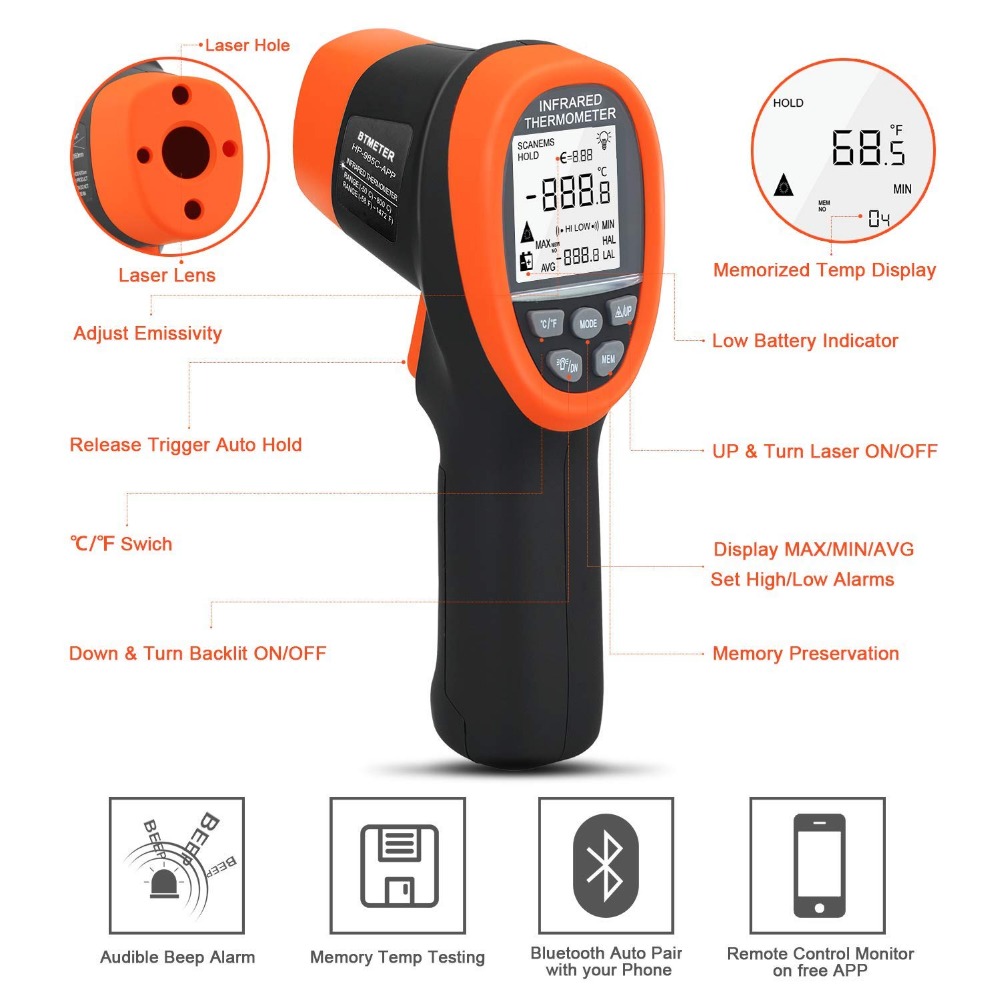 BTMETER Digital Pyrometer Non- - đánh giá và giá Industrial Infrared Laser